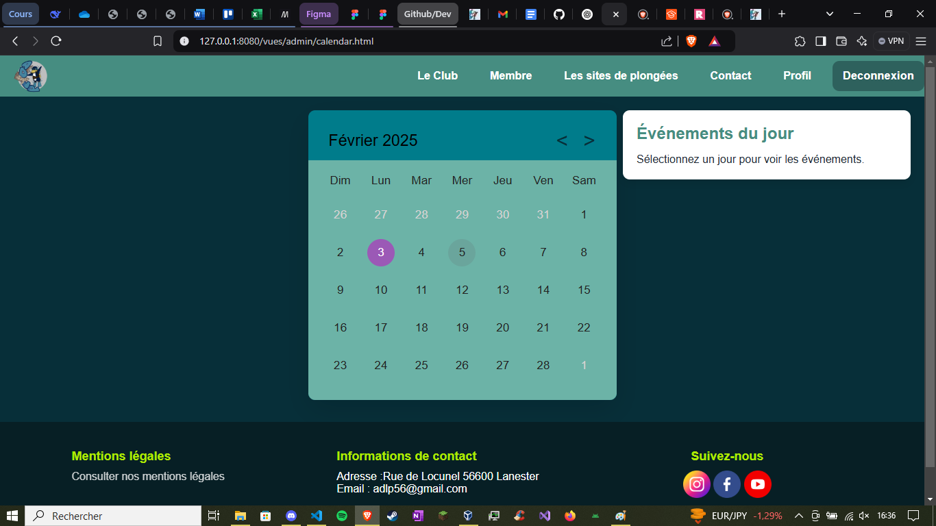 Website calendar page