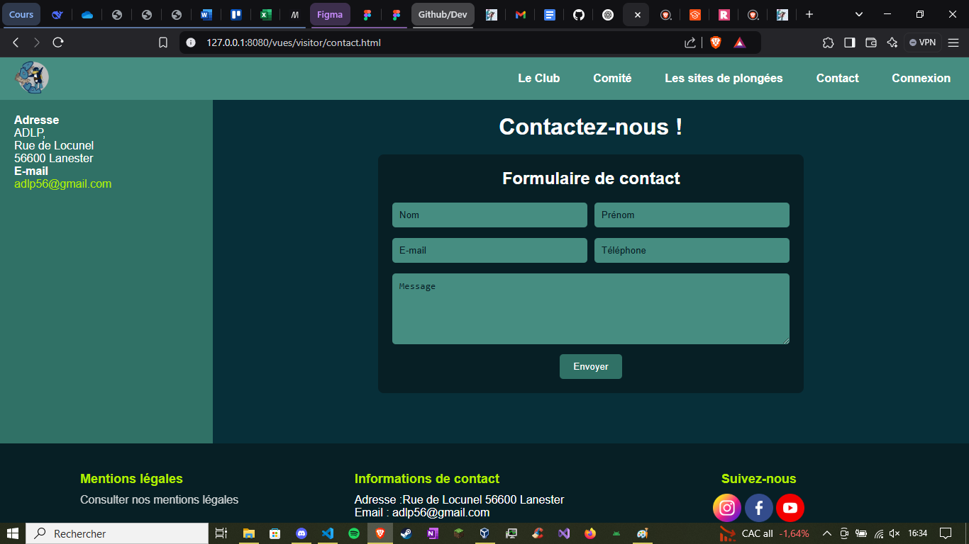 Contact page of the website