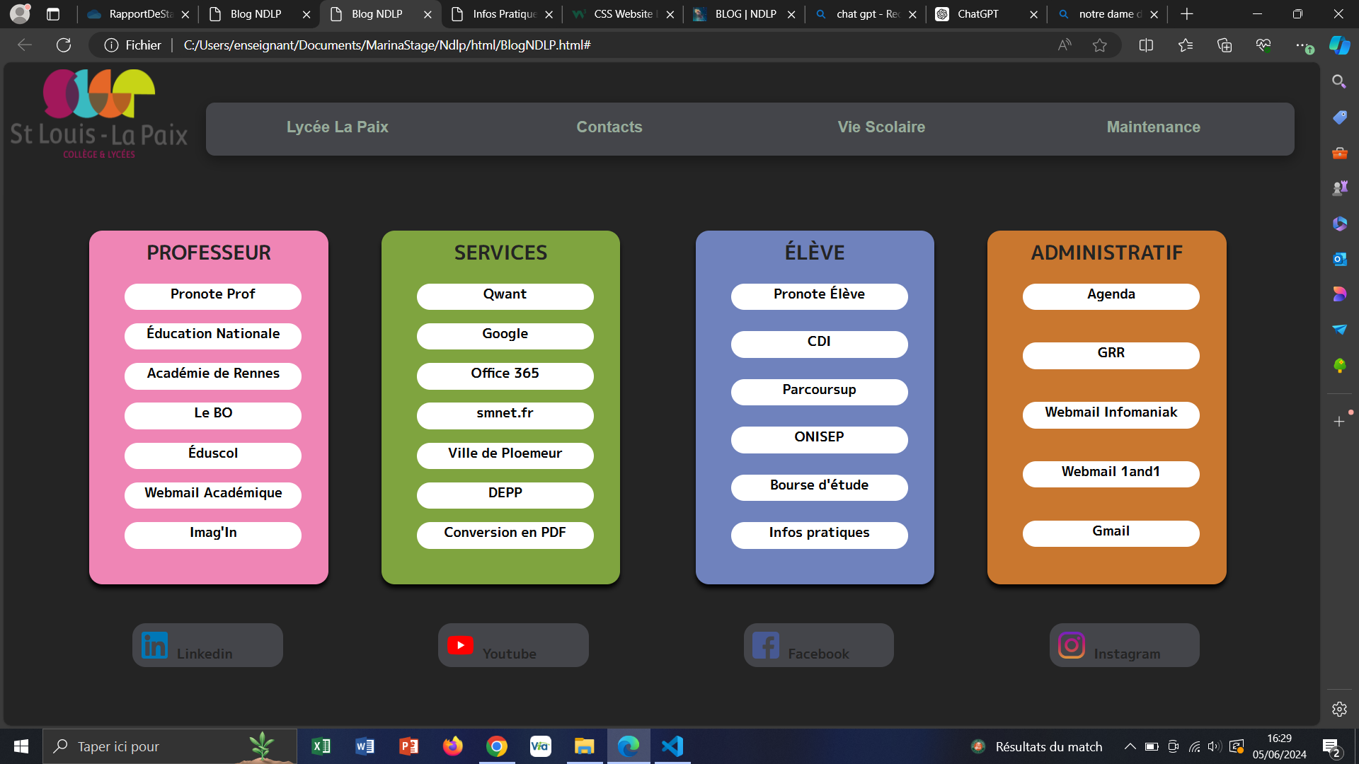 Screenshot of the redesigned school website